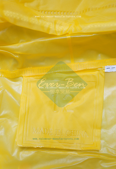 Yellow PVC festival rain mac manufactory label